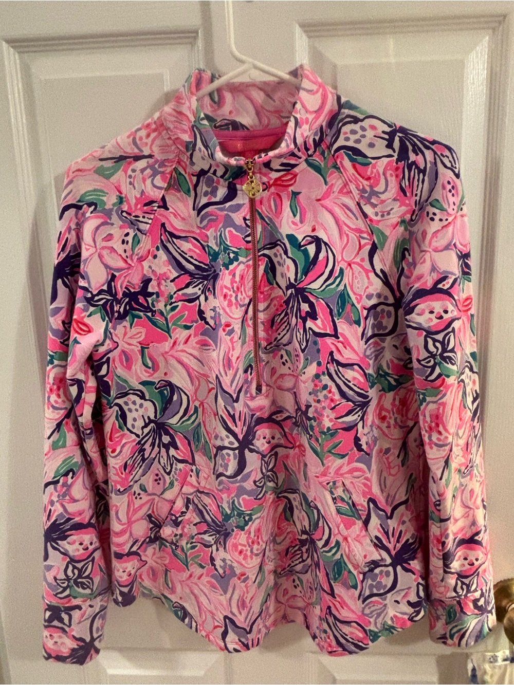 Lilly Pulitzer Small Women's Pink Floral Quarter-Zip Pullover